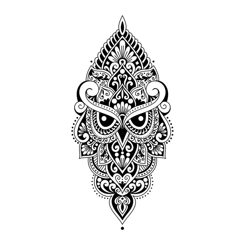 Tatuagem temporária Pássaros — Coruja ornamental. Inclui coruja, mandala