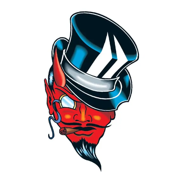 Tatuagem temporária Caveiras e Sombrio — Diabinho vermelho de cartola. Inclui diabo, cartola