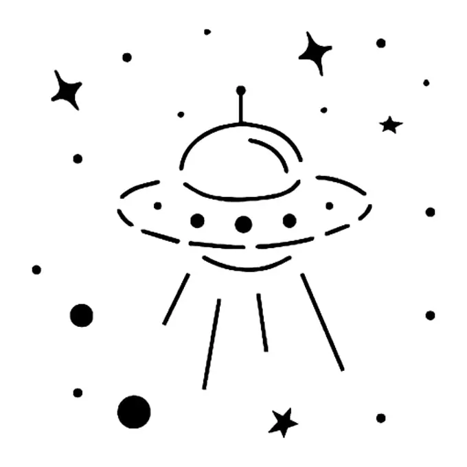 Tatuagem temporária Planetas e Espaço — Disco voador com estrelas. Inclui ovni, estrelas