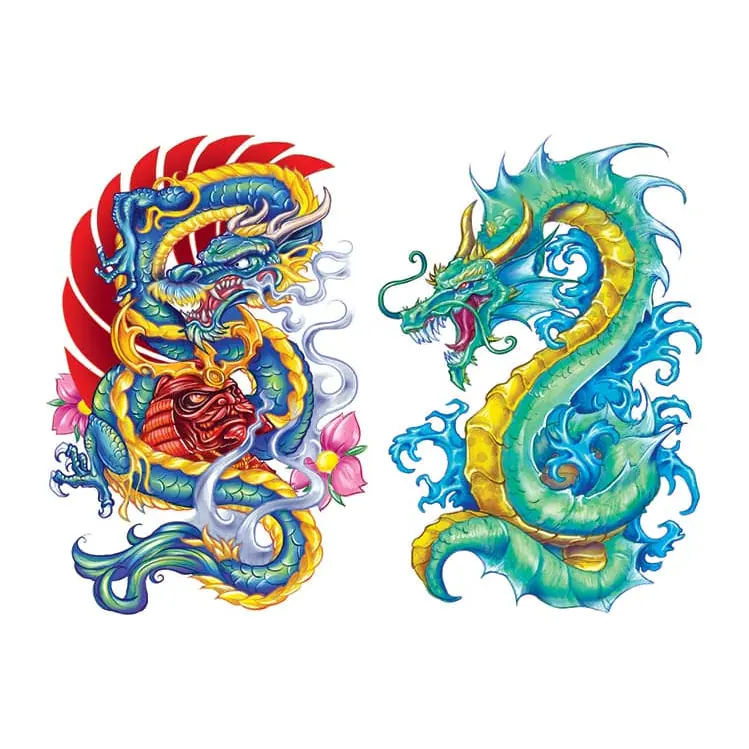 Tatuagem temporária Dragões e Fantasia — Dois dragões coloridos. Inclui dragões