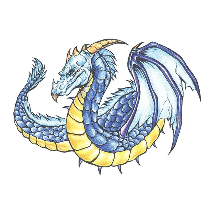 Tatuagem temporária Dragões e Fantasia — Dragão azul tradicional. Inclui dragão