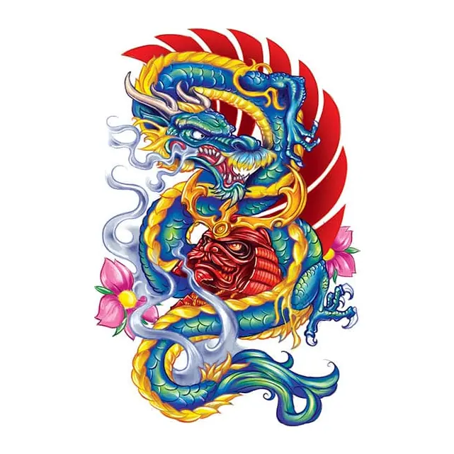 Tatuagem temporária Dragões e Fantasia — Dragão chinês colorido. Inclui dragão