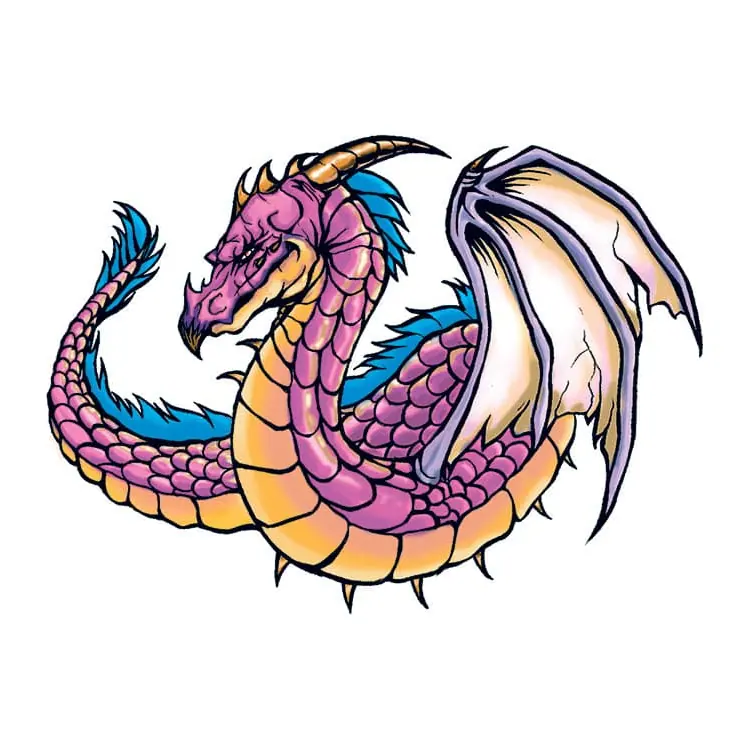 Tatuagem temporária Dragões e Fantasia — Dragão roxo alado. Inclui dragão