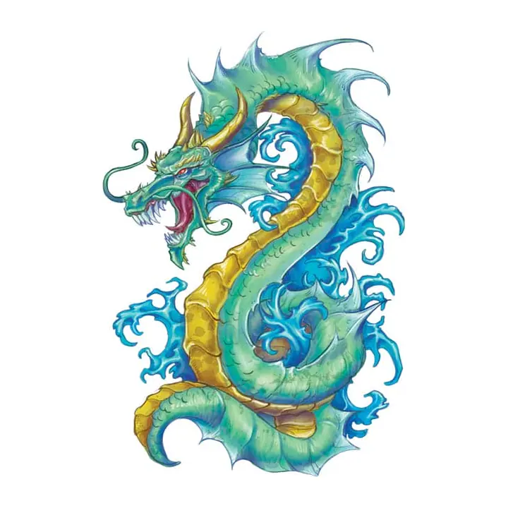Tatuagem temporária Dragões e Fantasia — Dragão serpente azul-esverdeado. Inclui dragão