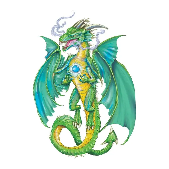 Tatuagem temporária Dragões e Fantasia — Dragão verde soltando fumaça. Inclui dragão