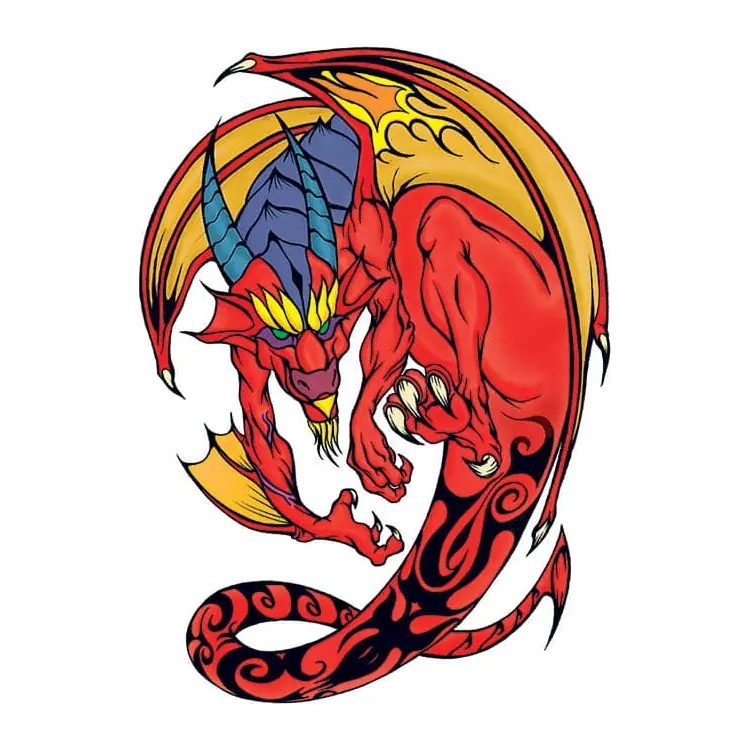Tatuagem temporária Dragões e Fantasia — Dragão vermelho e amarelo. Inclui dragão