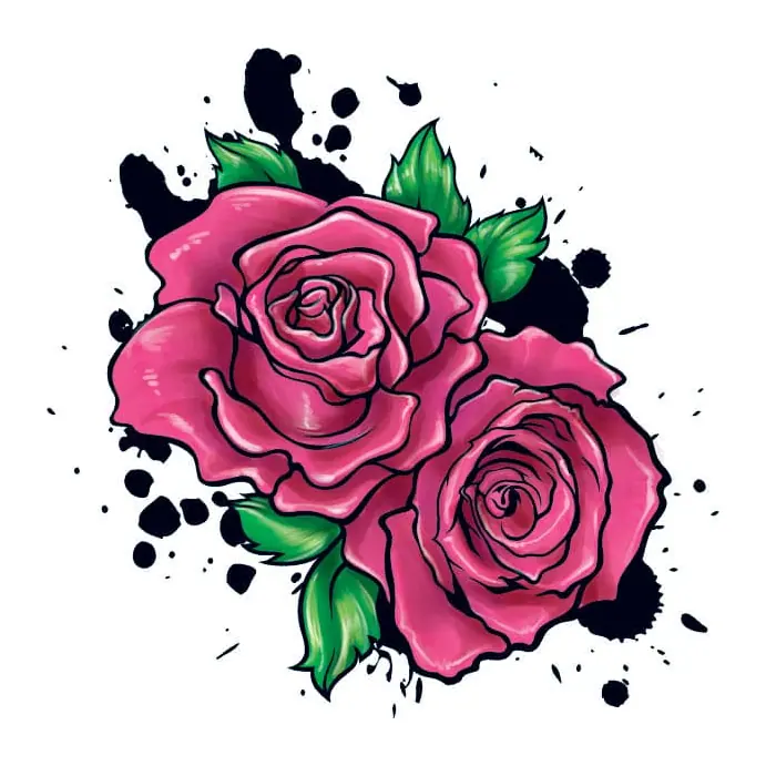 Tatuagem temporária Flores — Duas rosas rosa com respingos. Inclui rosas