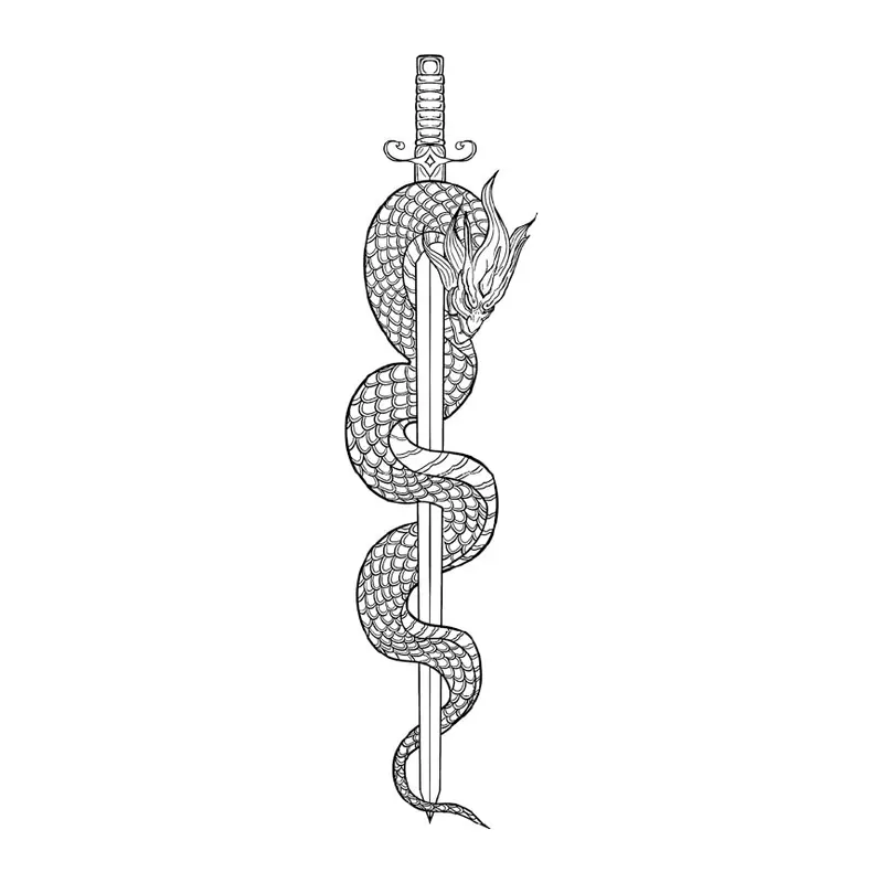 Tatuagem temporária Espadas e Armas — Espada com cobra — Modelo 1. Inclui espada, cobra