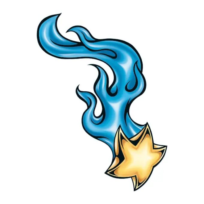 Tatuagem temporária Estrelas e Constelações — Estrela cadente azul. Inclui estrela