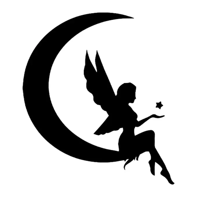 Tatuagem temporária Dragões e Fantasia — Fada na lua. Inclui fada, lua