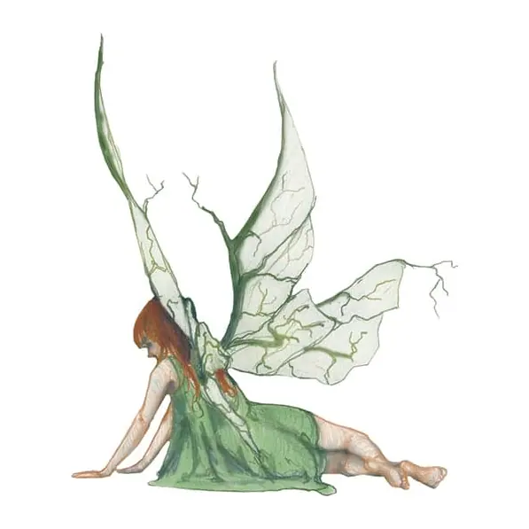 Tatuagem temporária Dragões e Fantasia — Fada verde sentada. Inclui fada