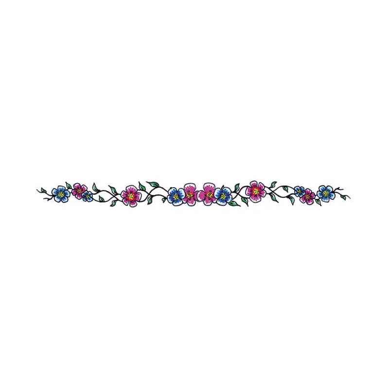 Tatuagem temporária Flores — Faixa de flores azuis e roxas. Inclui flores