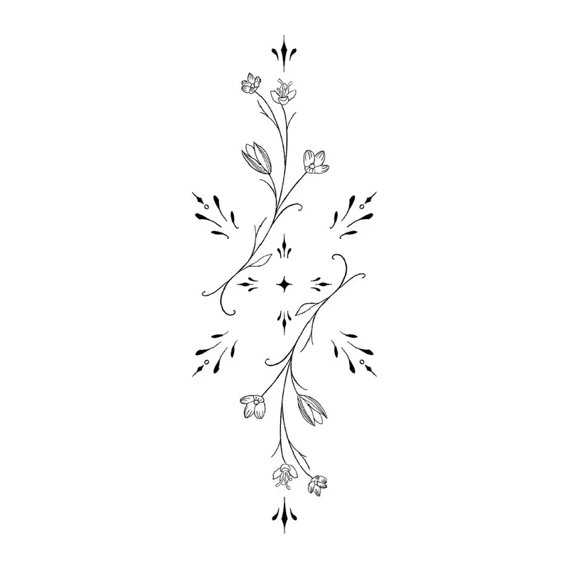 Tatuagem temporária Flores — Faixa vertical de flores delicadas. Inclui flores