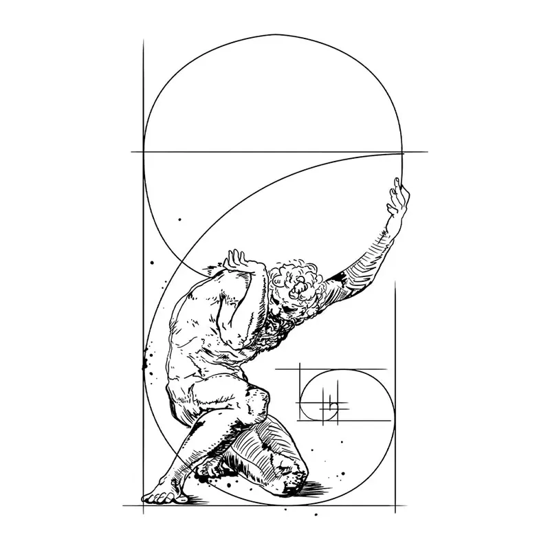 Tatuagem temporária Rostos e Figuras — Figura masculina com proporção áurea. Inclui figura, espiral