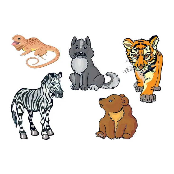 Tatuagem temporária Bichinhos Fofos — Filhotes de animais selvagens. Inclui zebra, tigre, lobo, urso