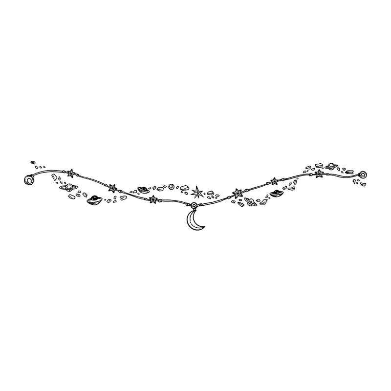 Tatuagem temporária Flores — Fio de flores com lua. Inclui flores, lua