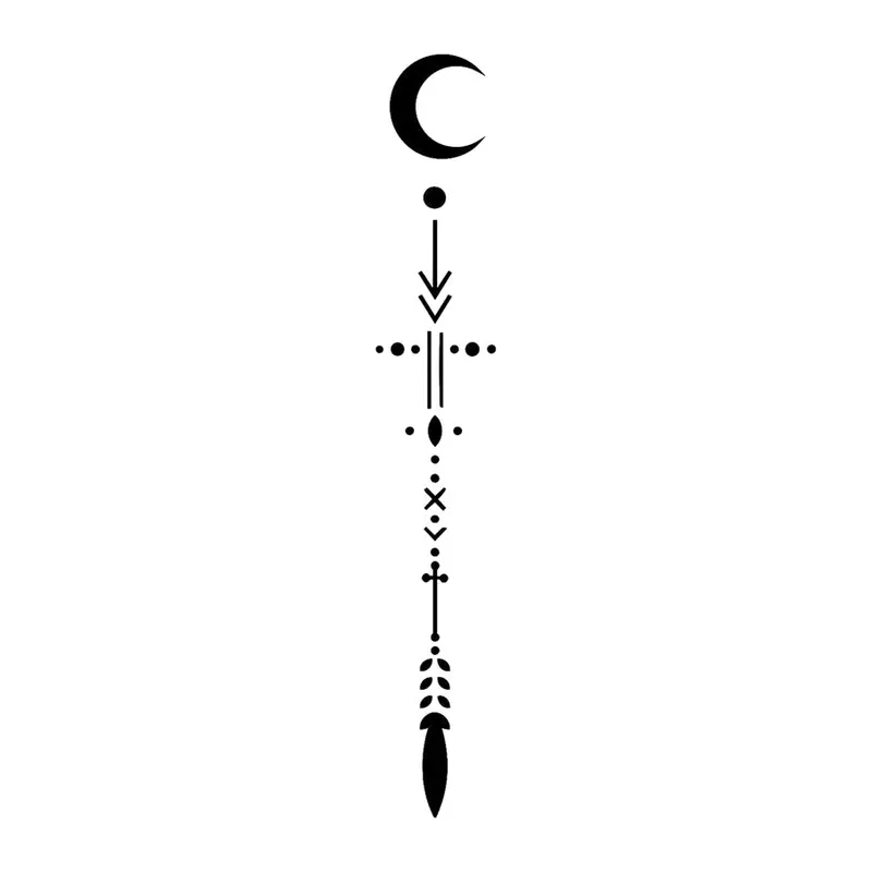 Tatuagem temporária Minimalista — Flecha vertical com lua. Inclui flecha, lua