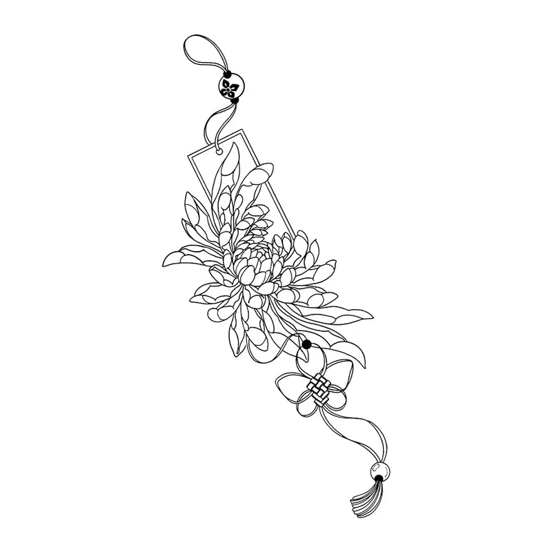 Tatuagem temporária Flores — Flor com fio e borla. Inclui flor
