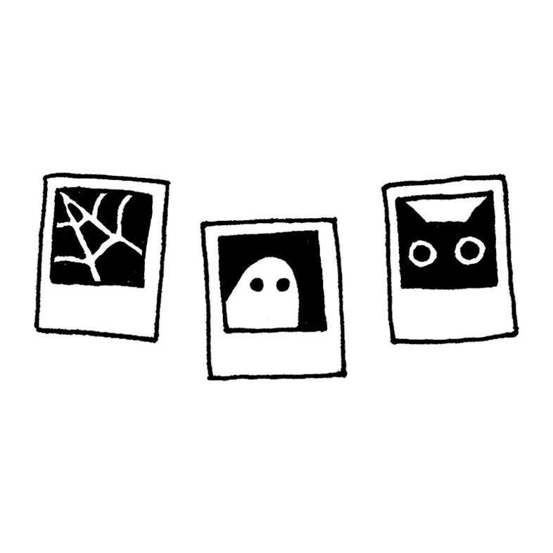 Tatuagem temporária Objetos — Fotografias com gatinho e fantasma. Inclui fotografias, gato, fantasma