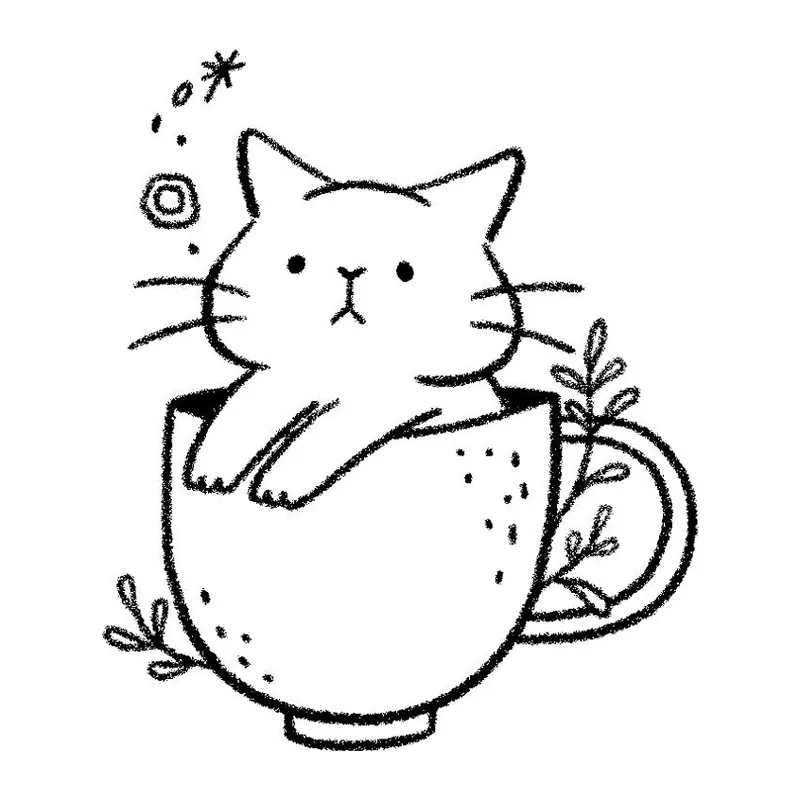 Tatuagem temporária Gatos — Gatinho na xícara. Inclui gato, xícara
