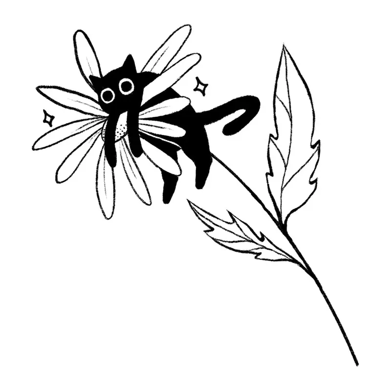 Tatuagem temporária Gatos — Gato na flor. Inclui gato, flor