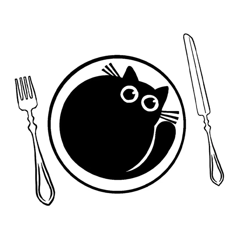 Tatuagem temporária Gatos — Gato no prato com talheres. Inclui gato, prato