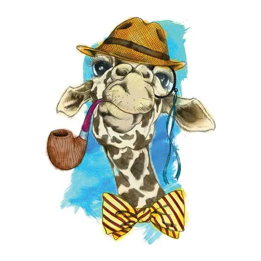 Tatuagem temporária Animais Selvagens — Girafa de chapéu e cachimbo. Inclui girafa, chapéu