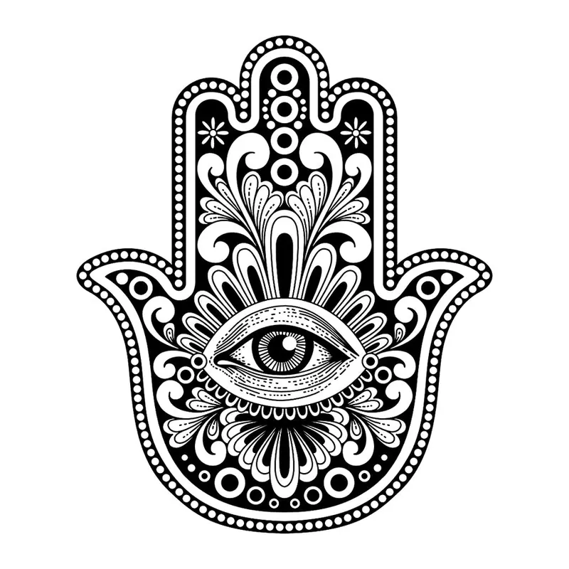 Tatuagem temporária Místico e Esotérico — Hamsa ornamental. Inclui hamsa, olho