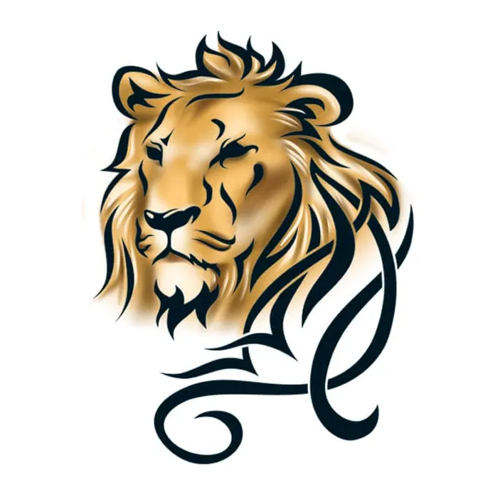 Tatuagem temporária Animais Selvagens — Leão tribal colorido. Inclui leão
