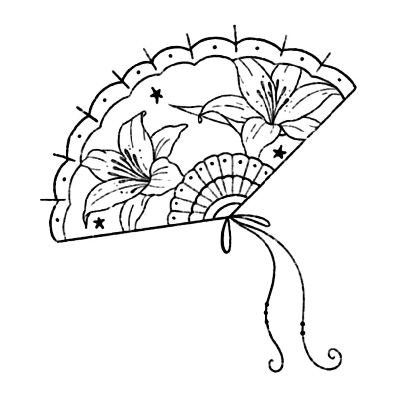 Tatuagem temporária Oriental — Leque com flores. Inclui leque, flores