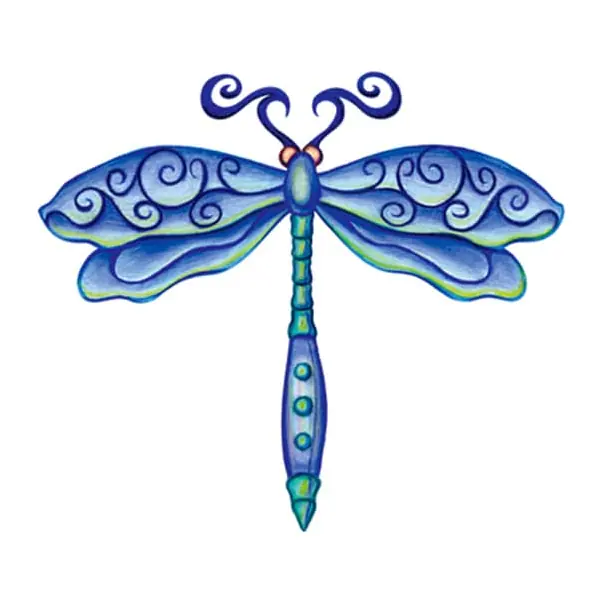 Tatuagem temporária Borboletas e Insetos — Libélula azul ornamental. Inclui libélula