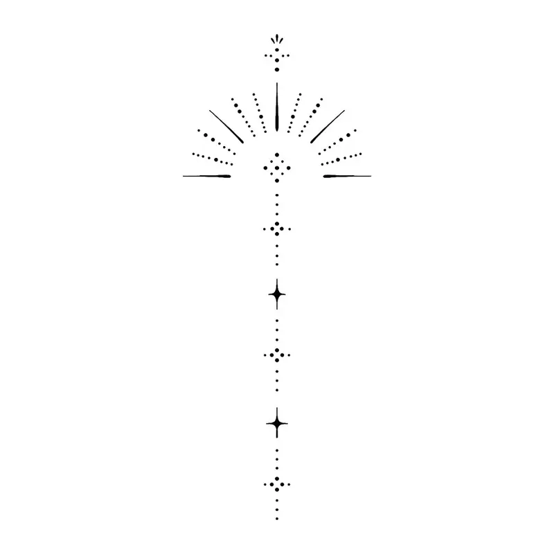 Tatuagem temporária Minimalista — Linha com raios de sol e estrelas. Inclui raios, estrelas