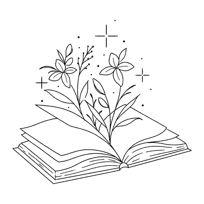 Tatuagem temporária Objetos — Livro aberto com flores. Inclui livro, flores