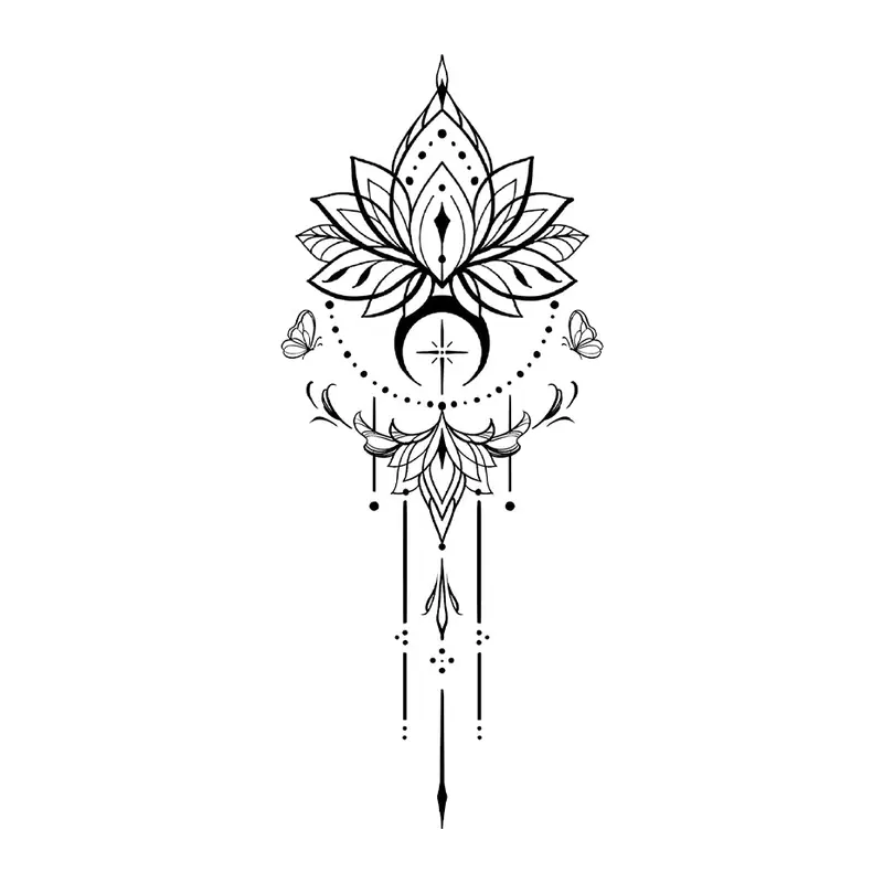 Tatuagem temporária Mandalas e Ornamentos — Lótus ornamental vertical. Inclui lótus