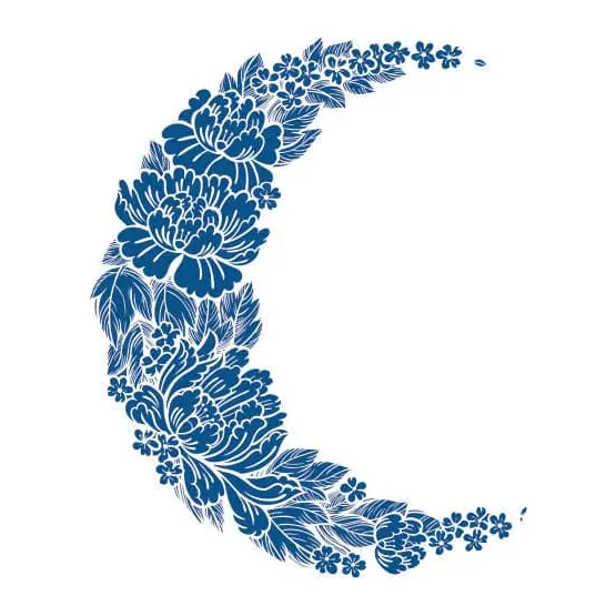 Tatuagem temporária Flores — Lua de flores azuis. Inclui lua, flores