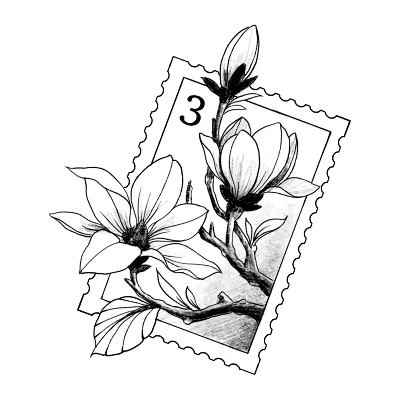 Tatuagem temporária Flores — Magnólias em selo postal. Inclui magnólias, selo
