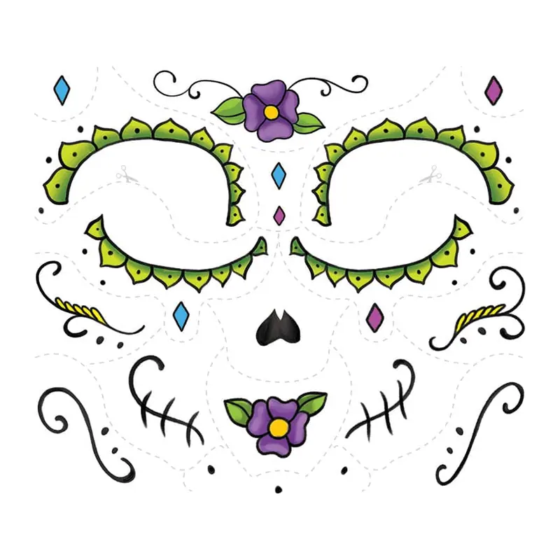 Tatuagem temporária Efeitos e Fantasia — Maquiagem de caveira mexicana roxa. Inclui caveira