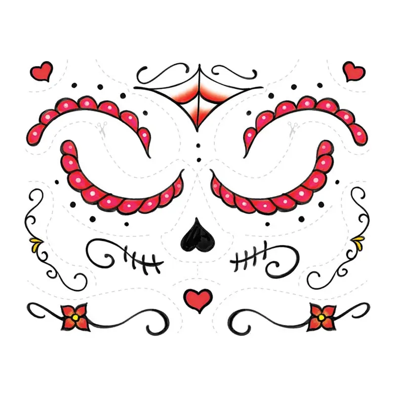 Tatuagem temporária Efeitos e Fantasia — Maquiagem de caveira mexicana vermelha. Inclui caveira