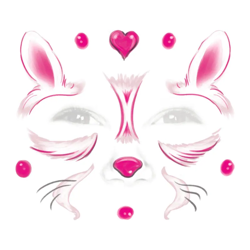 Tatuagem temporária Efeitos e Fantasia — Maquiagem de coelhinho rosa. Inclui coelho