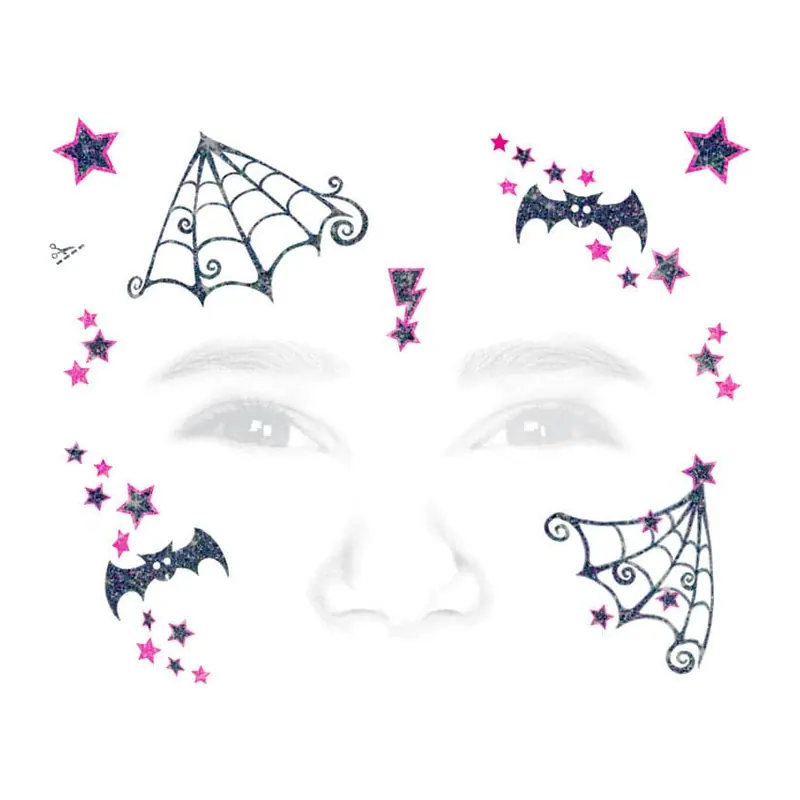 Tatuagem temporária Efeitos e Fantasia — Maquiagem de Halloween com teias e morcegos. Inclui teias, morcegos