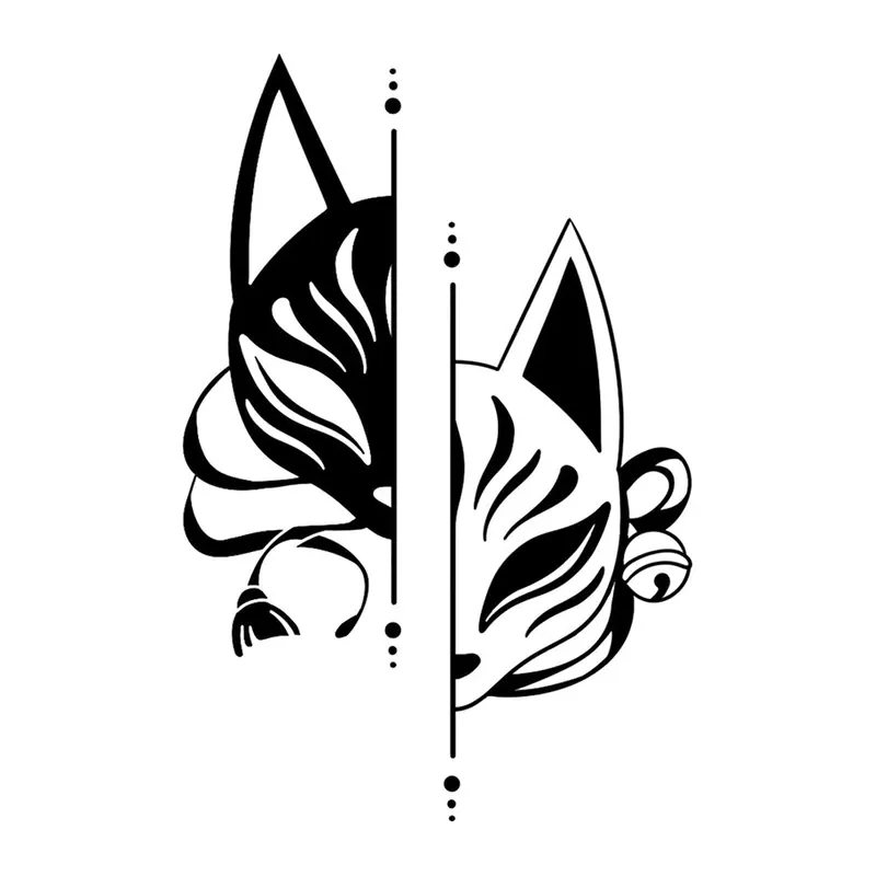 Tatuagem temporária Oriental — Máscara de raposa kitsune dividida. Inclui máscara
