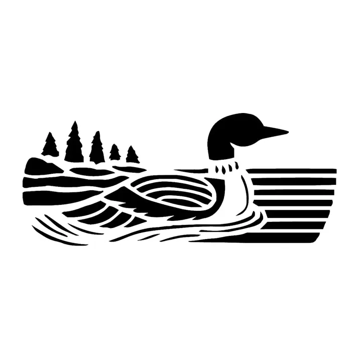 Tatuagem temporária Pássaros — Mergulhão no lago. Inclui pássaro, lago, pinheiros