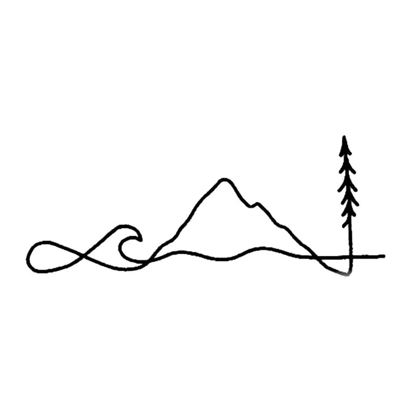 Tatuagem temporária Montanhas e Paisagens — Montanha com onda e pinheiro em linha. Inclui montanha, onda, pinheiro