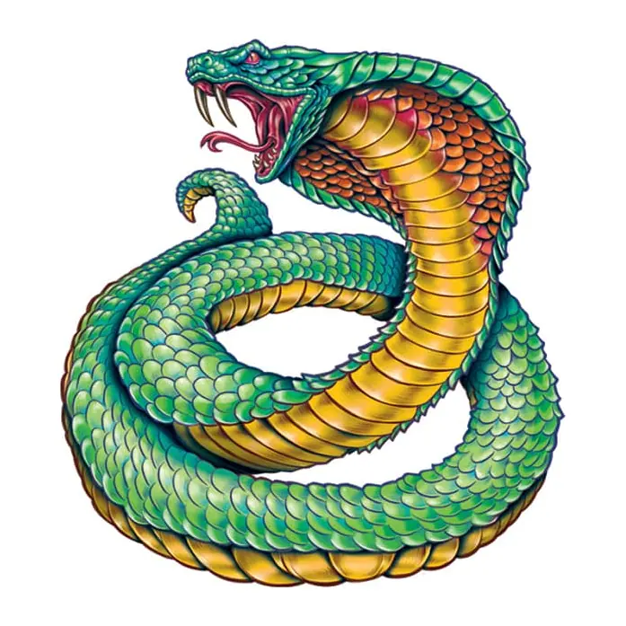 Tatuagem temporária Cobras e Répteis — Naja verde enrolada. Inclui naja