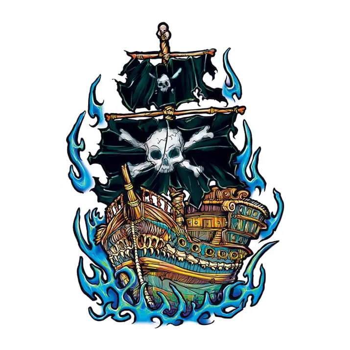Tatuagem temporária Mar e Animais Marinhos — Navio pirata. Inclui navio