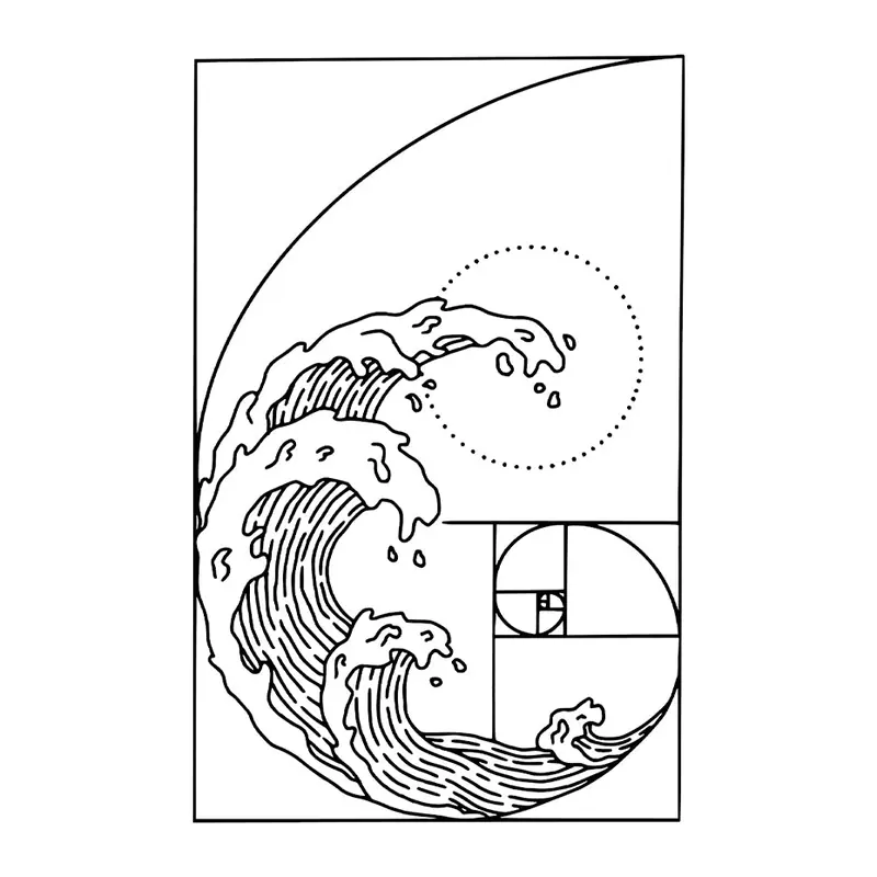 Tatuagem temporária Mar e Animais Marinhos — Onda com espiral áurea. Inclui onda, espiral