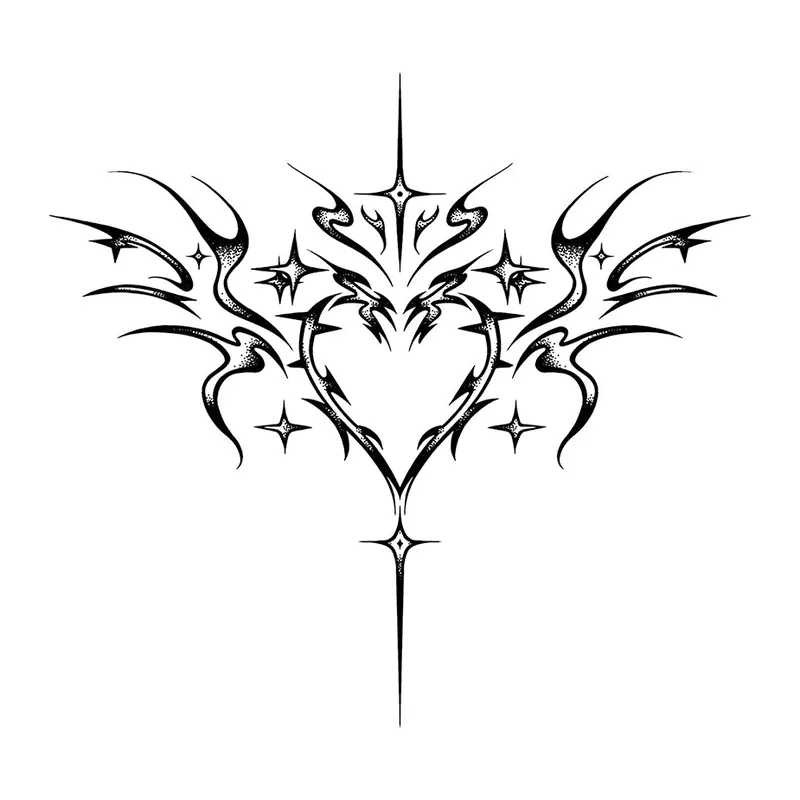 Tatuagem temporária Tribal e Nórdico — Ornamento lombar com espinhos. Inclui coração, espinhos