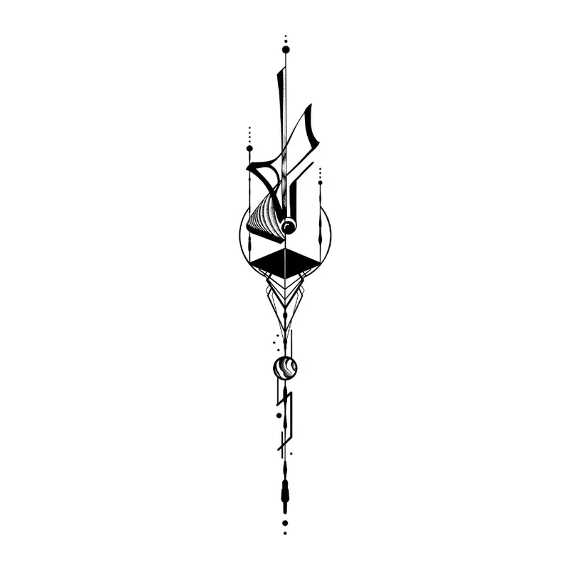 Tatuagem temporária Minimalista — Ornamento vertical abstrato. Inclui ornamento