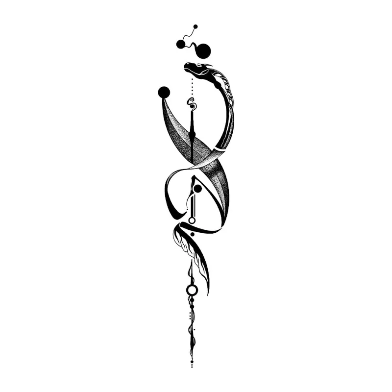 Tatuagem temporária Minimalista — Ornamento vertical de pontos e curvas. Inclui pontos