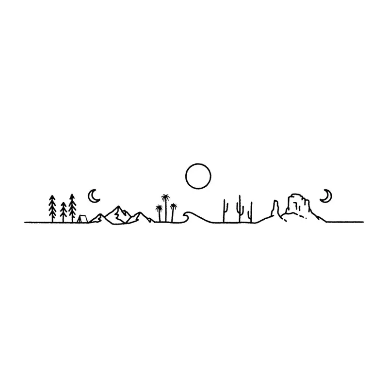 Tatuagem temporária Montanhas e Paisagens — Paisagem minimalista. Inclui montanhas, pinheiros